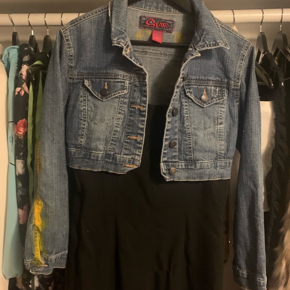 HANDMADE Cropped Vintage Denim Jacket Street Style - Picture 3 of 3